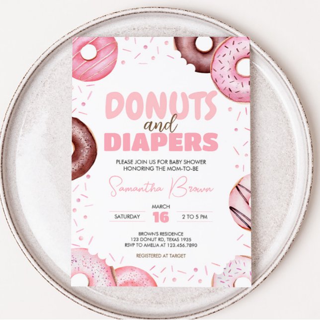Rosa Donuts und Windeln Kinderdusche Einladung (Pink Sweet Sprinkle Baby Shower Invitation)