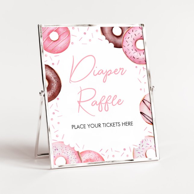 Rosa Donuts und Windeln Kinderdusche Windelwindeln Poster (Pink Sweet Sprinkle Baby Shower Diaper Raffle Sign)