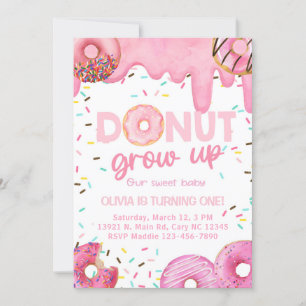 Rosa Donuts wachsen mit einer großen Einladung her