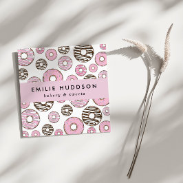Rosa Donuts, weiße Donuts, Kuchenladen, Konditorei Quadratische Visitenkarte
