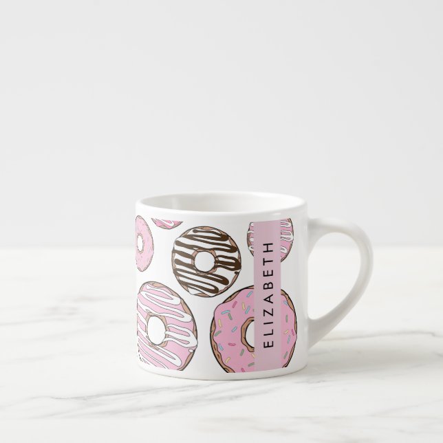Rosa Donuts, weiße Donuts, Sprinklen, Ihr Name Espressotasse (Rechts)