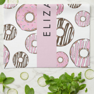 Rosa Donuts, weiße Donuts, Sprinklen, Ihr Name Geschirrtuch