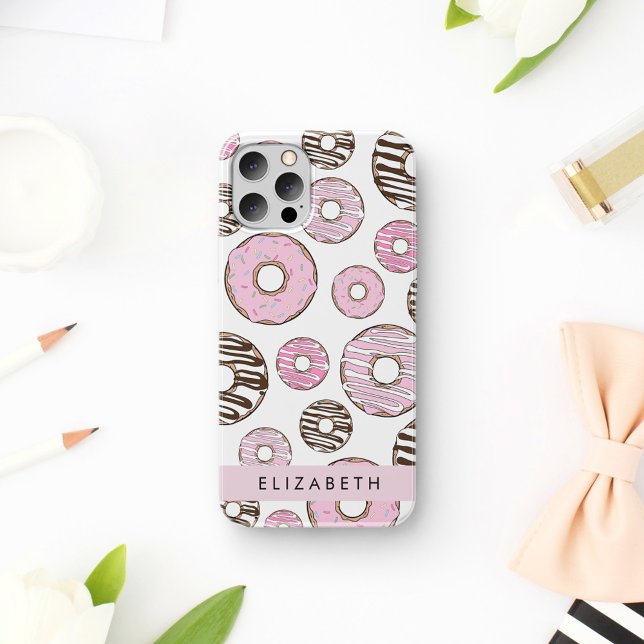 Rosa Donuts, weiße Donuts, Sprinklen, Ihr Name iPhone 16 Hülle (Von Creator hochgeladen)