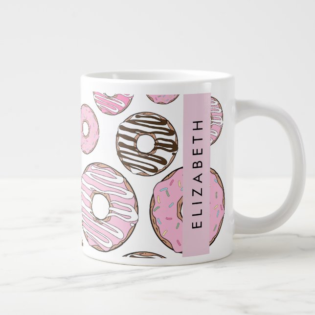 Rosa Donuts, weiße Donuts, Sprinklen, Ihr Name Jumbo-Tasse (Rechts)