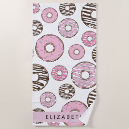 Rosa Donuts, weiße Donuts, Sprinklen, Ihr Name Strandtuch