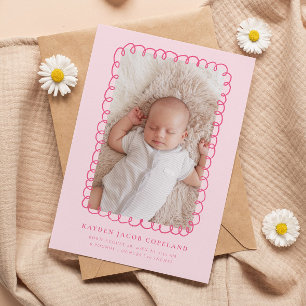Rosa Doodle Rahmen Geburtsankündigung Foto Ankündigung