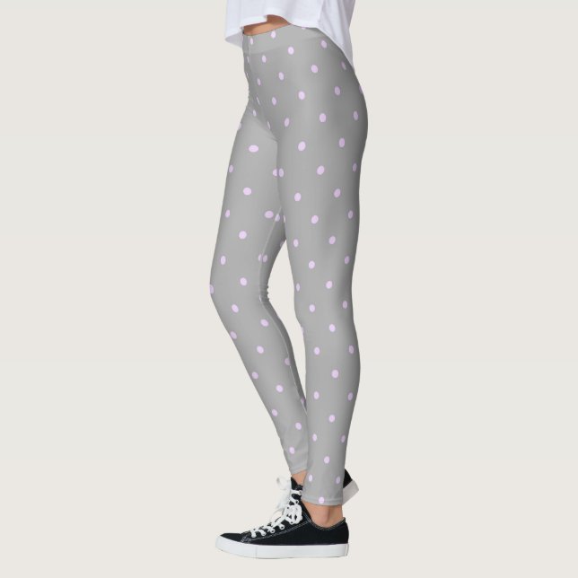 Rosa Dot Gray Hintergrund Elegant Polka Dot Dotter Leggings (Links)