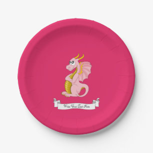 Rosa Drache-Cartoon Pappteller