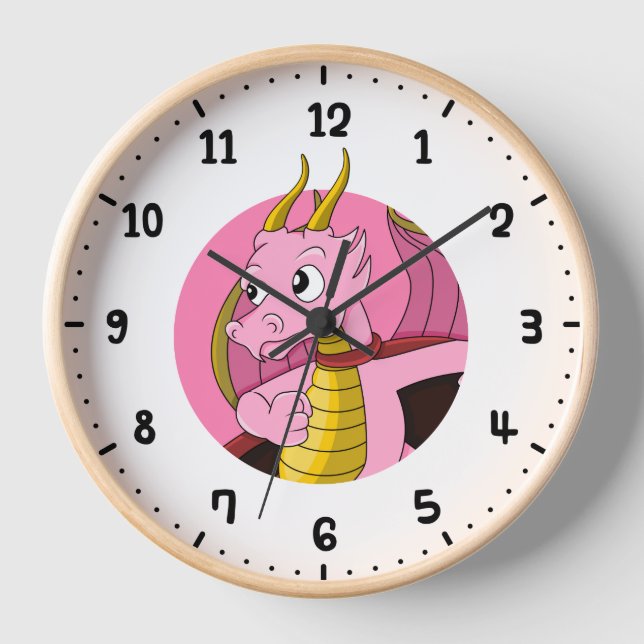 Rosa Drache Cartoon rund um die Uhr (Vorderseite)