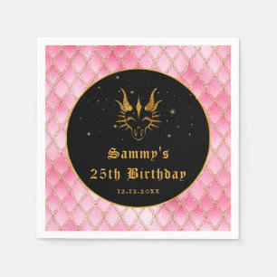 Rosa Drachen Schuppen Gold Faux Glitter Geburtstag Serviette