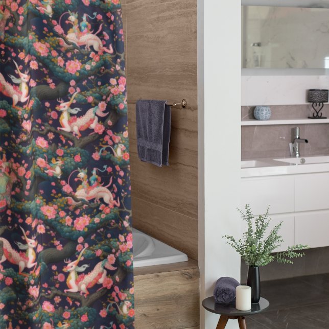 Rosa Drachen und Kirschblüten Duschvorhang (Von Creator hochgeladen)