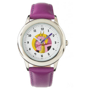 Rosa Drachenuhr Cartoon Armbanduhr