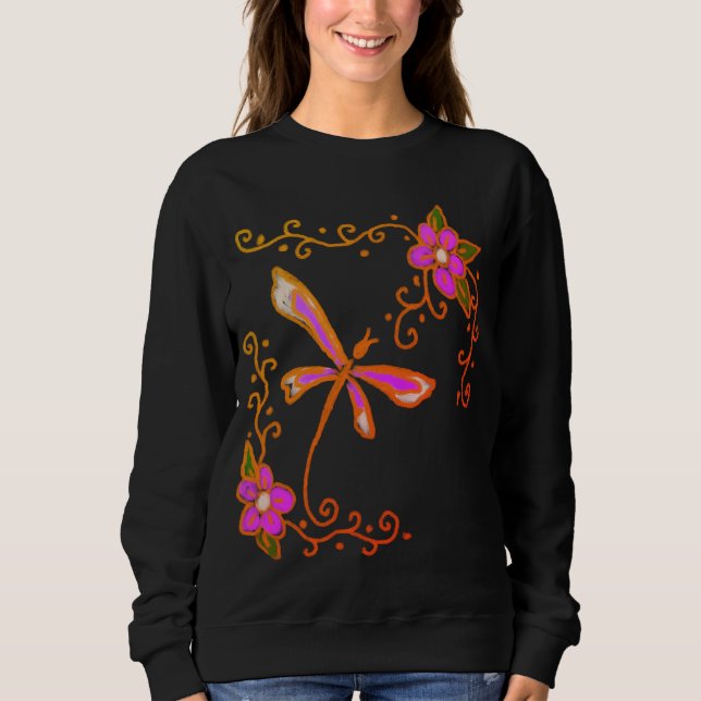 Rosa Dragonfly Abstrakte Erlebniskunst Sweatshirt (Vorderseite)