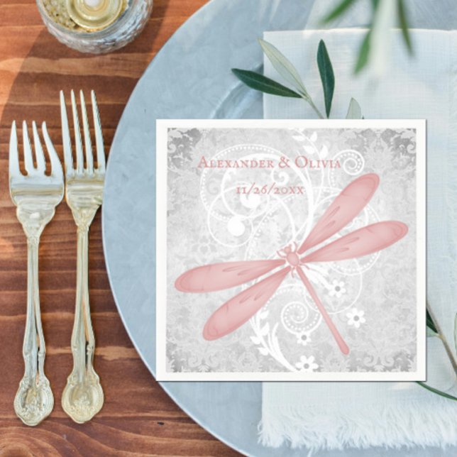 Rosa Dragonfly Brautparty Napkin Serviette (Pink Dragonfly Bridal Shower Napkin)