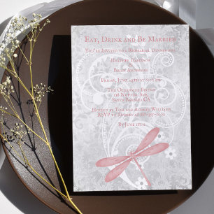 Rosa Dragonfly Hochzeitessen Probe einladen Einladung