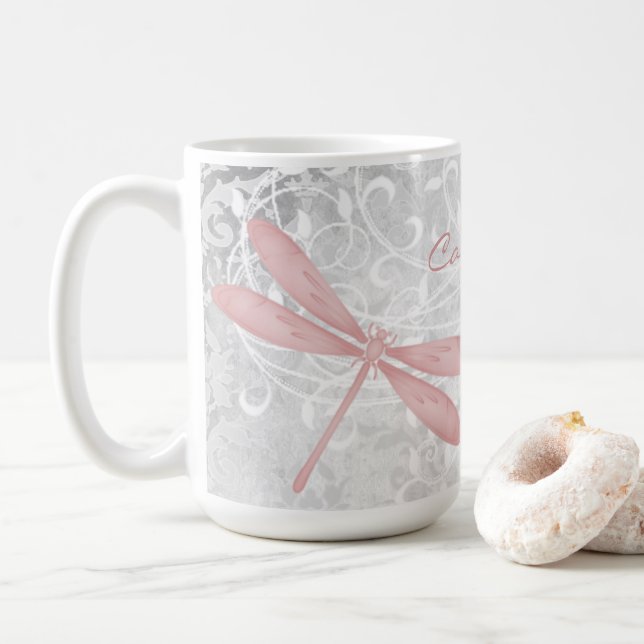 Rosa Dragonfly Personalisiert Kaffee Tasse (Mit Donut)