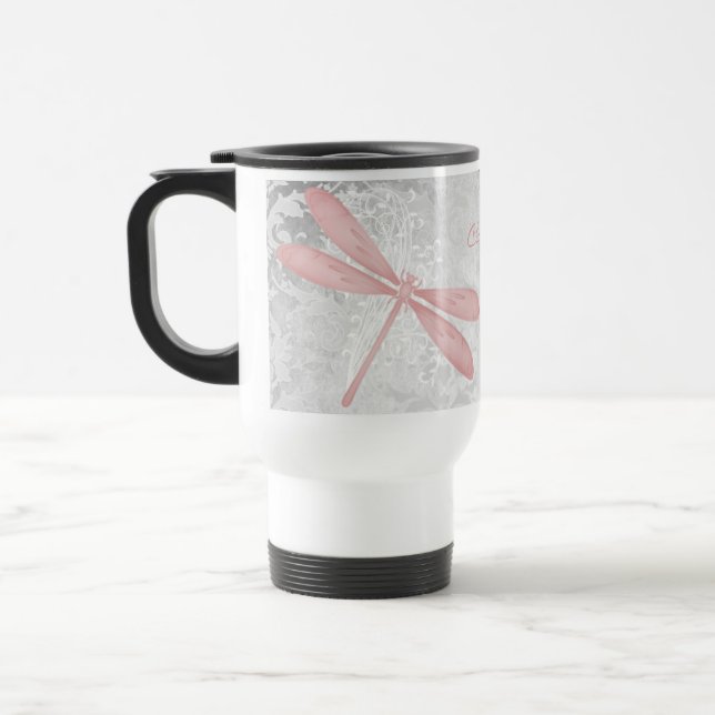 Rosa Dragonfly Personalisiert Travel Mug Reisebecher (Links)