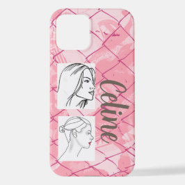 Rosa Drahtnetzhintergrund/bearbeitbare Fotos/Name iPhone 12 Hülle