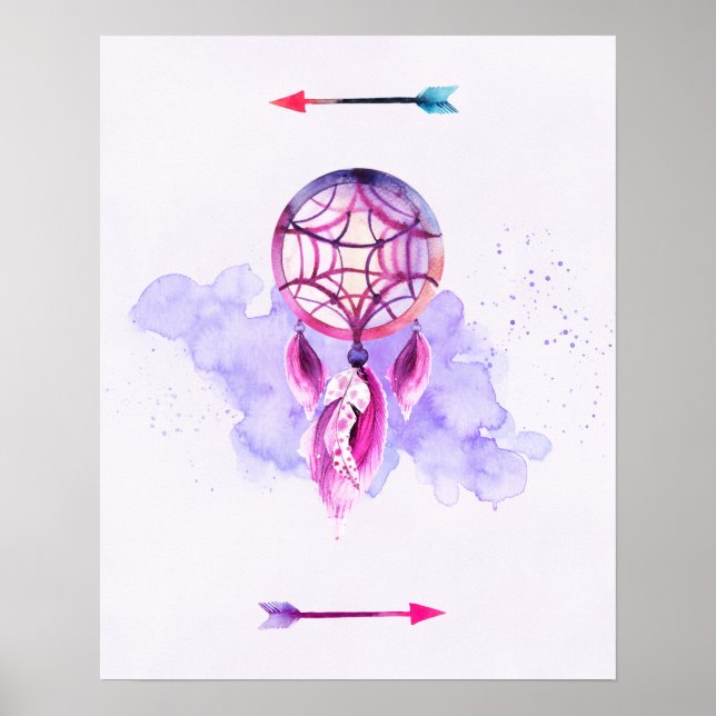 Rosa Dreamcatcher auf dem Lila Spritzer Poster (Vorne)