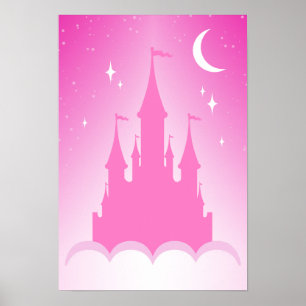 Rosa Dreamy Castle in den Wolken Starry Moon Sky Poster