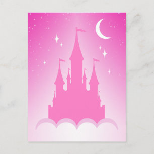 Rosa Dreamy Castle in den Wolken Starry Moon Sky Postkarte