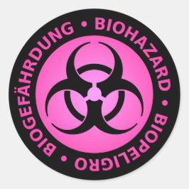 Rosa dreisprachige Biogefährdung-Warnaufkleber Runder Aufkleber
