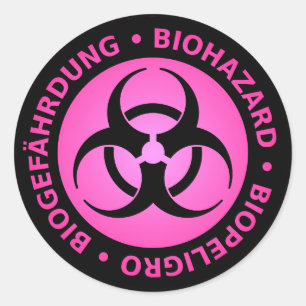 Rosa dreisprachige Biogefährdung-Warnaufkleber Runder Aufkleber