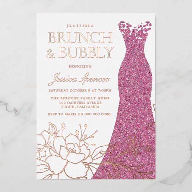 Rosa Dress Brautparty Rose Gold Folieneinladung (Vorderseite)
