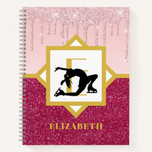 Rosa Drilling Glitzer Abbildung Skater Ice Dancer Notizbuch
