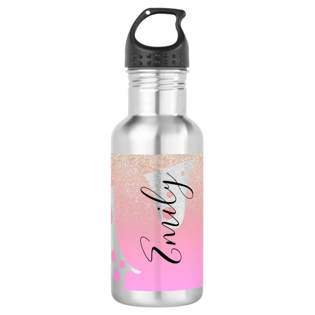 Rosa Drilling-Glitzern Mit Monogramm Name Edelstahlflasche (Vorderseite)