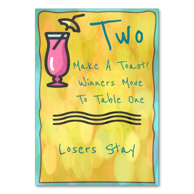 Rosa Drink Bunco Tischkarte Nr. 2 Tischnummer (Vorderseite)