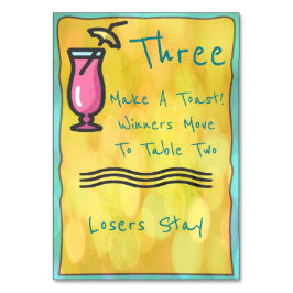 Rosa Drink Bunco Tischkarte Nr. 3 Tischnummer