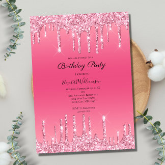 Rosa Driving Glitzer Bling Glam Trendy Birthday Einladung