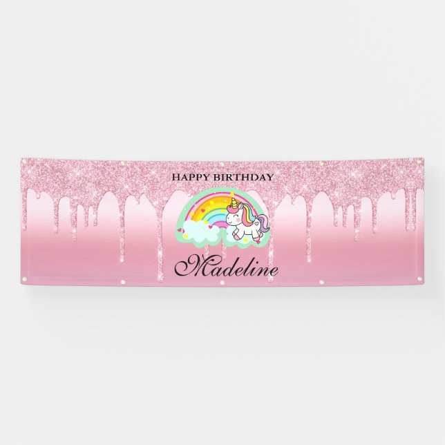 Rosa Driving Glitzer Unicorn Banner (Horizontal)