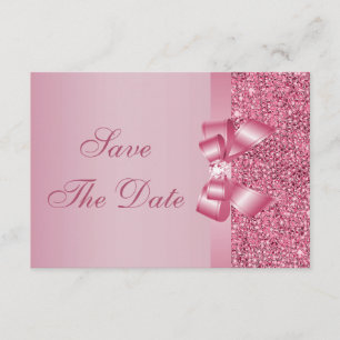 Rosa Drucksequins-Bogen u. Diamant Save the Date
