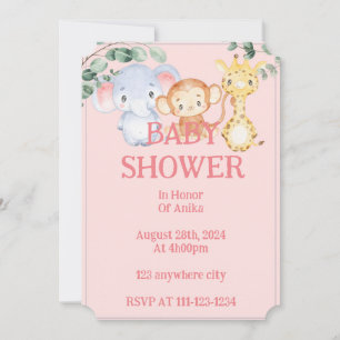Rosa Dschungeltiere Baby Shower Einladung