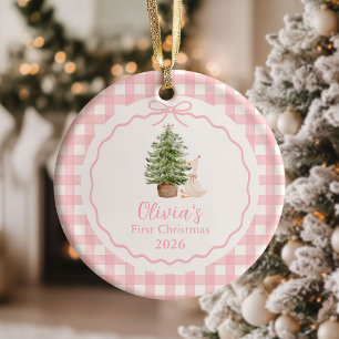 Rosa Dummer Gans Baby Mädchen Erstes Weihnachten Keramik Ornament