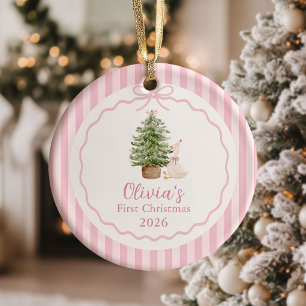 Rosa Dummer Gans Baby Mädchen Erstes Weihnachten Keramik Ornament