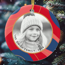 Rosa dunkelblaue Retro-Weihnachtslieder Foto Keramik Ornament