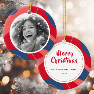 Rosa dunkelblaues Retro Weihnachtsgebäck Foto Keramik Ornament