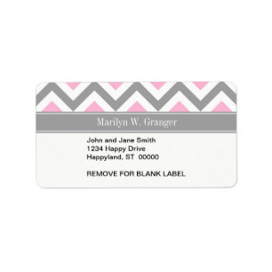 Rosa Dunkelgrau Weiß LG Chevron Grau Name Monogram Adressaufkleber