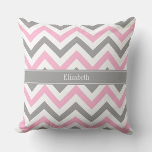 Rosa Dunkelgrau Weiß LG Chevron Grau Name Monogram Kissen