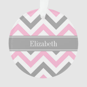 Rosa Dunkelgrau Weiß LG Chevron Grau Name Monogram Ornament