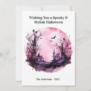 Rosa dunkle Beängstigende Halloween-Karte Feiertagskarte