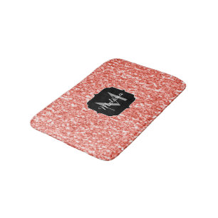 Rosa dunkle Korallen Glitzer Glitzern Monogram Badematte