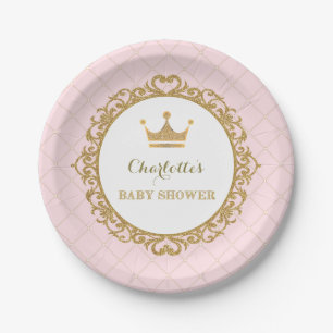 Rosa Duschen-Party Goldprinzessin-Baby 7" Platte Pappteller