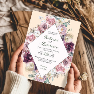 Rosa Dusty Rose Einladung zur botanischen Hochzeit