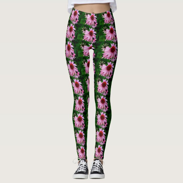 Rosa Echinacea-Blume Leggings (Vorderseite)