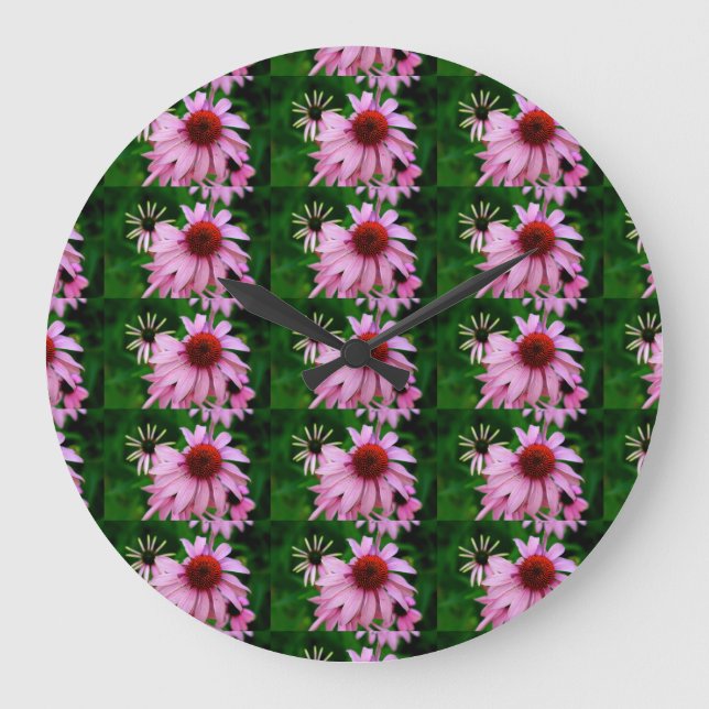 Rosa Echinacea-Uhr Große Wanduhr (Vorderseite)