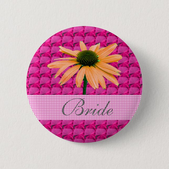 Rosa Edelsteine und schräge Blume Button (Vorderseite)